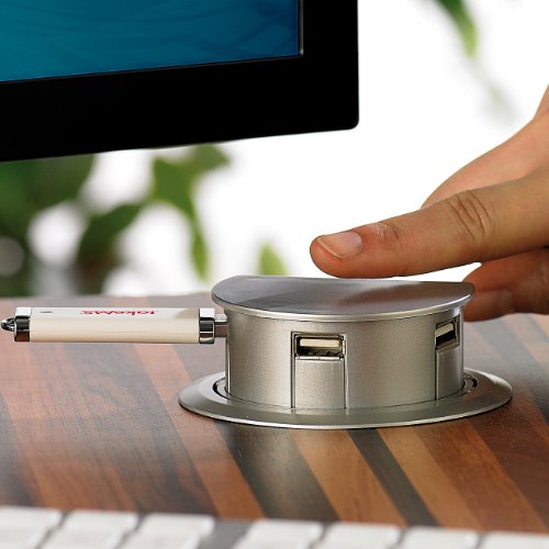 Xystec Versenkbarerer 3-Port USB-Hub „Sensor Glide“, Einbau Tisch-Kabeldose - 3