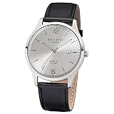 Regent Herren-Armbanduhr Elegant Analog Leder-Armband schwarz Quarz-Uhr Ziffernblatt silber UR1113408
