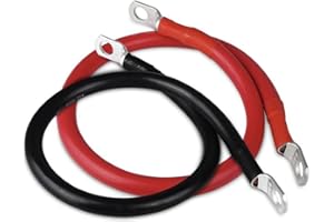 EUNEWR 2 sztuki kabli do akumulatora z pierścieniami M8, miedziany elastyczny drut, 12 V/24 V, uniwersalny kabel do akumulatora motocyklowego, solarnego akumulatora samochodowego, kabel masowy do samochodu (30 cm x 16 mm², 5AWG, M10)