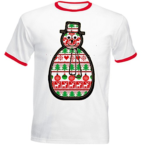 Download Teesquare1st Men's CHRISTMAS SNOWMAN PATTERN Red Ringer T-shirt Size Medium