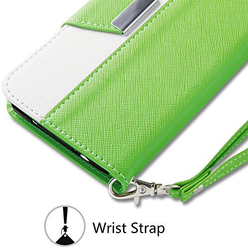Note 4 Hülle – Vakoo Bookstyle Schutzhülle Flip Case Premium PU-Leder Tasche Hülle für Samsung Galaxy Note 4 (Grün Weiß) - 5