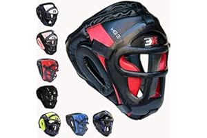3X PROFESSIONAL CHOICE 3X Sports Caschetto per boxe Guardia per la testa MMA Allenamento Copricapo in pelle di mucca Muay Thai Protezione integrale per il viso Guardia Guance Protezione per le orecchie Kickboxing