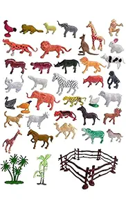IMTION Kids Combo Set ( Zoo Wild Animal Set 12 Pcs + Free 2 Pcs Lattu Toy with Thread for Kids) Animals Set for Kids, Different Zoo Wild Jungle Animal Toys, Animal Zoo Set for Kids