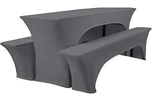 HASJOIN 3er-Set Biertischhussen, 220 x 50 x 70 cm, hussen bierzeltgarnitur, Grau, Stretch-Bezüge für Biertisch- und Bankgarnituren, Bierbankhussen, Spandex-Bierzeltgarnitur für Bankett, Gartenmöbel-Bezüge