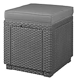 Allibert 189446 Cube Stool with Cushion Rattan Finish Plastic Anthracite (Garden &amp; Outdoors)