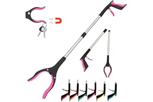 HATAF Reacher Grabber Stick with Magnetic Tip, 32inches/81cm Long Handle Litter Pickers for Adults & Elderly, Lightweight Grabbers for Disabled, Rubbish & Leaf Grabber, Disability aids (32" Pink)