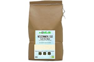 ‎MÜSLIDE müsli.de BIO Weizenmehl Type 550 - 3kg, zum Backen (z.B. Brot, Brötchen, Gebäck und Kuchen) und Kochen geeignet.