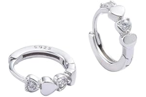 IMINI Pendientes de aro pequeños con circonitas cúbicas con dos corazones, para mujeres, adolescentes y niñas, para el cartílago, hipoalergénicos, para orejas sensibles