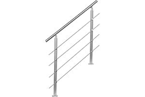 EINFEBEN Barandilla de acero inoxidable para escaleras, balcones, balaustradas, 150 cm con 4 travesaños, para interior y exterior