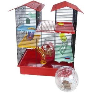 Pet Product Distribution Hamsterkäfig / Drahtkäfig mit Haus / Laufrad / 4 Plattformen / 6 Röhren 55 x 38 x 62 cm mehrfarbig