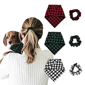 Buffalo Plaid Dog Bandana & Hair Scrunchies Dog Puppies Pets Accessories Cotton Bandanas Handkerchiefs Scarfs Dog Birthday Party Outfit Dog Lovers Presents