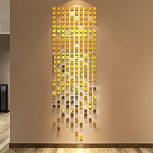 Bikri Kendra - Art BK173, 200 Square Golden - 3D Acrylic Mirror Stickers for Wall
