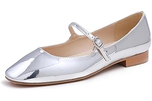 Feversole Women's Square Toe Mary Jane Fashion，Punta Quadrata Easy Buckle Tacco Basso Slip On Flats in Pelle vegana
