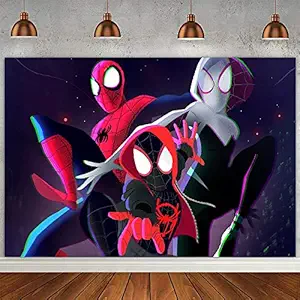 Spiderman Hero Backdrop Cartoon Man Spider White Brick Wall Photography Background Kids Children Boy Room Decoration, 5 x 3 FT