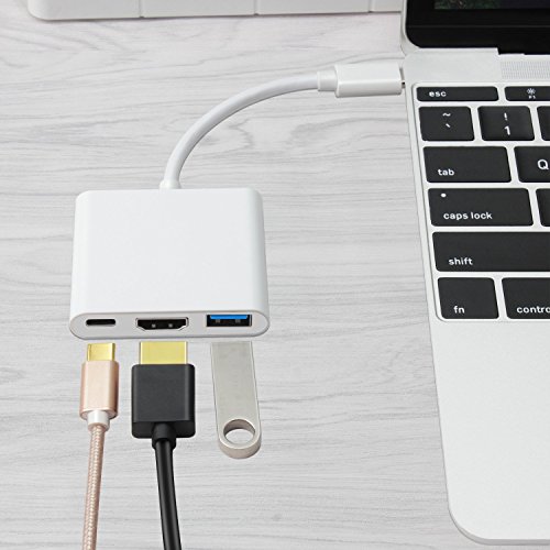 MEALINK USB 3.1 Typ-C Multiport Hub Adapter 3-in-1 USB-C Zum HDMI + USB3.0 + USB-C Ladeanschluss (PD Qucik Ladegerät) Adapterkabel für Apple Neues Macbook | Chromebook Pixel | Dell XPS 13 | Yoga 900 Lumia 950 | 950XL - 5