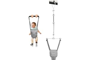 Cowiewie Baby Door Hopper with Sturdy Door Clamp, Portable Door Hopper for Baby 6-12 Months, Grey