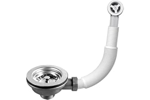 Hinata Kitchen Sink Waste Kit With Overflow Pipes - Wash Basin Overflow Head and Pipe - Rectangle Interface (Round), Black (H-YSQTZ)