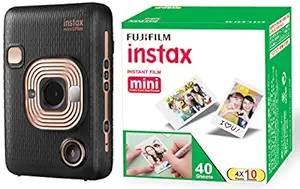 FUJIFILM Instax Mini LiPlay Hybrid Instant Camera (Elegant Black) and Fujifilm Instax Mini Picture Format Film - Value Pack 40 Shots Films (White)