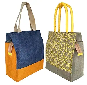 Foonty Daily Use Women Jute Lunch Bags(Combo of 2,Multicolour,fab-7)
