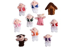 NIKITEA Set of 10pcs Plush Finger Puppets Wolf and Little Lambs Story