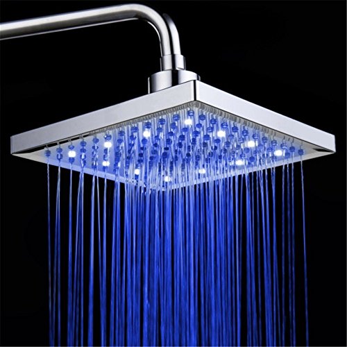Delipop CM-11 LED Duschkopf, viereckig 20,3 cm Temperatur Control 3 Farbwechsel Wasser Flow Powered ABS Chrome Finish 12 LEDs für Badezimmer - 4