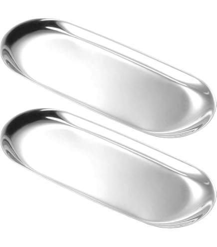 BOBOZHONG Plateau De Rangemen,2 Pcs Plateaux Ovales Dorés Plaque Plaque Décorative Plateau En Acier Inoxydable Pour Cosmétiques,Stockage De Bijoux,Petits Objets,Bougies(Argenté