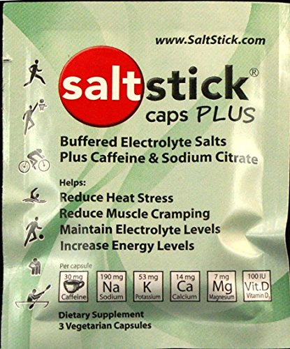 Saltstick Caps Plus Cápsulas de reemplazo de electrolitos con cafeína y citrato de Sodio 3 Hilos Paquete