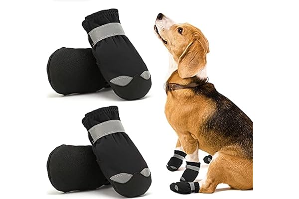 KUTKUT Dog Shoes for Small, Medium & Large Dogs Pack of 4pcs Anti Skid Paw Protector for Hot Summer Pet Booties with Reflective Straps & Non-Slip Sole Soft & Lightweight Dog Footwear (Size: 5)