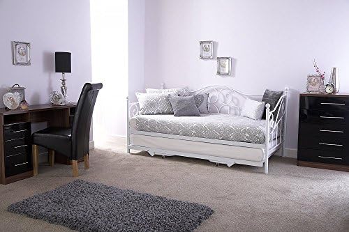 Madison 3ft Single White Metal Day Bed With Pull-Out Trundle Set High Quality Grade