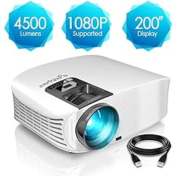 Projecteur HD, ELEPHAS Vidéoprojecteur Full HD 4500 Lumens Soutien 1080P Rétroprojecteur LED Compatible VGA HDMI AV USB Micro SD, Ordinateur, Smartphone, pour Football, Jeux Video, Films, Blanc