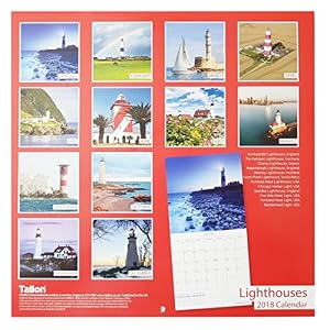 2018 les scènes de bord de mer cabines de plage phares Moulins à vent carré Calendrier mural 16 mois Coastal Scenic Home Office de Noël Cadeau d'anniversaire Lighthouses