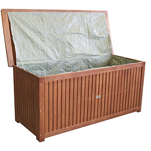 Wohaga® Gartenbox 133x58x55cm inkl. Innenplane Auflagenbox Kissenbox Gartentruhe Holztruhe Hartholz Akazie Auflagentruhe Sitztruhe