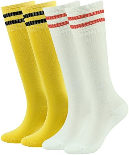 Lucky Commerce Unisex Childreen Boys Football Knee Tube Basketball Socks 4-Pair Yellow&amp;white