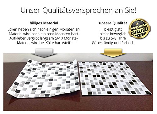 4er Set 25,3 x 5,4 cm Grandora Mosaik 3D Fliesenaufkleber W5195 selbstklebend Küche Bad Wandaufkleber Fliesendekor Folie blau türkis silber - 7