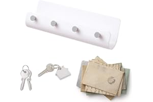 XUELIYUN Modern Plastic Key Holder with 4 Key Hooks Wall-Mounted Key Holder Self-Adhesive Key Rack for Storing Keys Letter Mail (White)