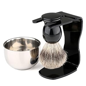 VERY100 4 in 1 Men's Shaving Set Brush + Steel Stand Holder + Safety Razor +Bowl Mug - Image 3