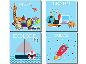 Decodrama Fairytale Learn Explore Create Kids Room Wall Paintings, Framed On 6Mm Mdf Board, Multicolour, Size 7.5X 7.5Inches Each, Standard, Set Of 4