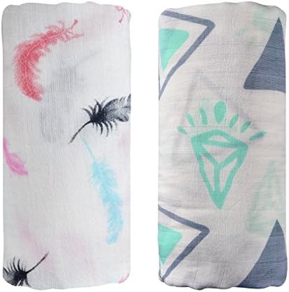 Final Home 2 Pack Bamboo Muslin Square Swaddle Blanket, Infant Receiving Swaddle Wrap for Shower Gift (Feather &amp; Diamond)