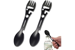ZORTVUL 2 Pièces Cuillère Fourchette Multifonctionnelle Cuillère À Soupe En Acier Inox Couvert De Voyage Portable Couvert De Camping A Rgente Cuillère À Table Pour Randonnée Plein Air Pique-Ni
