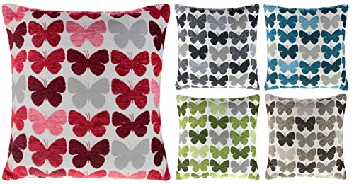 Graze Schmetterling Chenille Kissenbezug 43,2 x 43,2 cm 43 cm x 43 cm, Polyester, Silber, 43 x 43cm