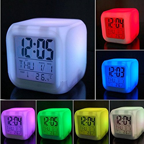 Cadillaps LED Wecker Tischuhr Mit 7 Farbe Temperatur Kalender Multionnal Uhr - 3