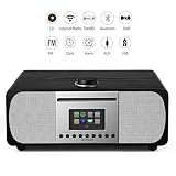 LEMEGA M5+ All-in-One Smart Music System (2.1 Stereo) With CD, Wi-Fi, Internet Radio, Spotify, Bluetooth, DLNA, DAB, DAB+, FM Radio, Clock, Alarms, Presets, And Wireless App Control - Black Oak