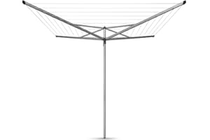 Brabantia 40m Essential Rotary Washing Line (Metallic Grey) Collapsible Umbrella System, 4 Arm Outdoor Clothes Dryer + 35mm Plastic Ground Tube