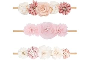 XBFOCNH 3 Pièces Bébé Fille Bandeaux,Fleur Élastique Bande De Cheveux Accessoires,Idéal pour une utilisation quotidienne ou pour la photographie