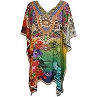 Mogul Interior Ladies Kaftan Beach Coverup Caftan Sheer Bathing Swimsuit Dress One Size