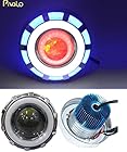 Pivalo Projector Lamp High Intensity Led Headlight Stylish Dual Cob Inside Double Angel's Eye Ring for All Bikes (Blue and White)