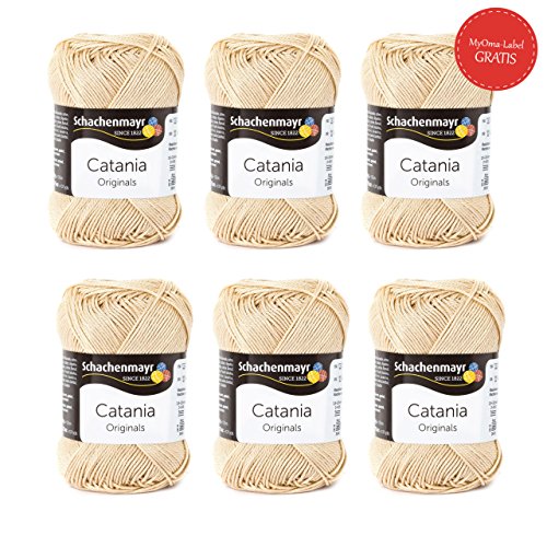 Catania Wolle Sand Fb 404 (beige) - Baumwolle zum Stricken - Schachenmayr Catania Wolle - Baumwolle zum Häkeln - Wolle Catania Schachenmayr - 100% Baumwolle - GRATIS MyOma Wollrausch Label pro Lieferung
