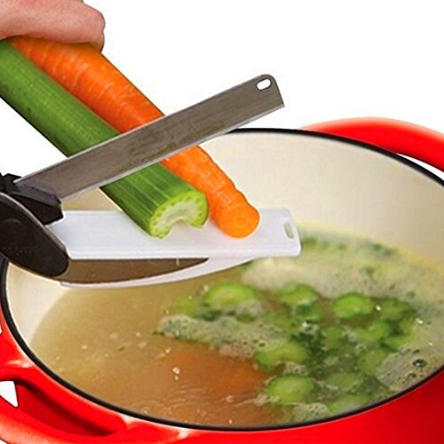 Intelligente -2 in1 vielseitig Küchenschere / integrierte Schneidebrett effizienter Schneiden Gurke, Gemüse,… Edelstahl Gemüseschneider - 7
