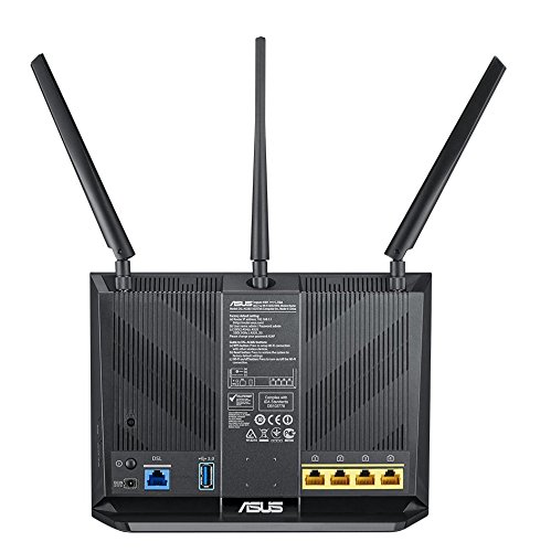 Asus DSL-AC68U AC1900 Modem Router ADSL/VDSL Dual-Band Wi-Fi Gigabit, USB 3.0, 4 Porte Gigabit, Hardware NAT, Broadcom TurboQAM Wi-Fi, 2 CPU, Supporto 3G/4G per Dongle USB e Smartphone Android