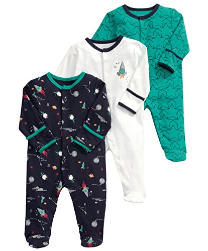 Mamas and Papas Baby-Boys 3 Pack All-in-One Spaceman Bodysuit, Multicolour, 6-9 Months